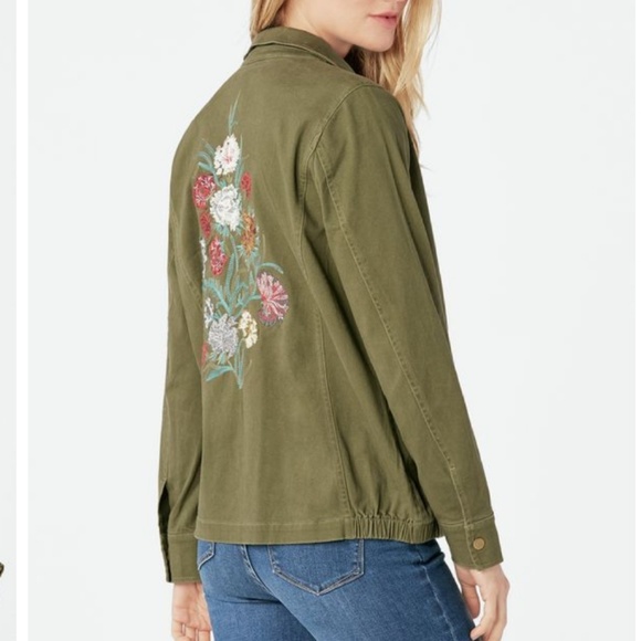 JustFab Embroidered Army Jacket Dark Olive L, XL - Picture 5 of 8